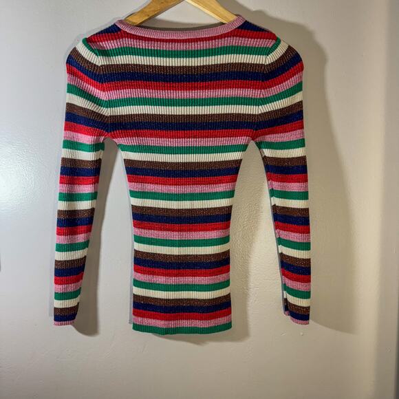 New Look Petite Metallic Rainbow Stripe Ribbed Knit Top Glitter Retro Y2K 6 - Picture 3 of 6